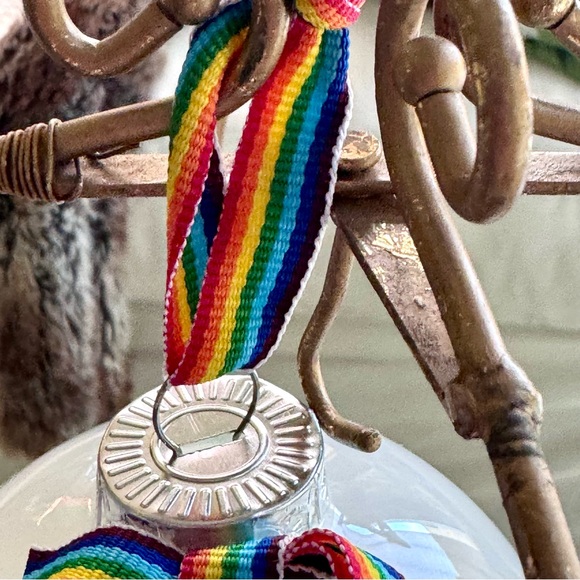 NEW! White Glass Pride Rainbow Christmas Ornament - Picture 5 of 7